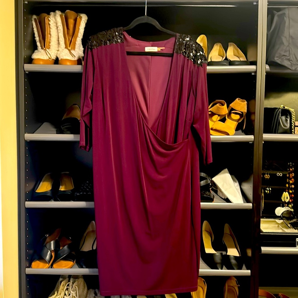 Like new! Sequin shoulder faux wrap dress